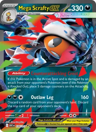 Mega Scrafty ex #135 · Ascended Heroes Pokémon card