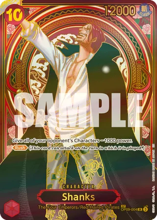 Shanks (SP) (Gold) #OP09-004-sp-gold · Carrying On His Will One Piece card