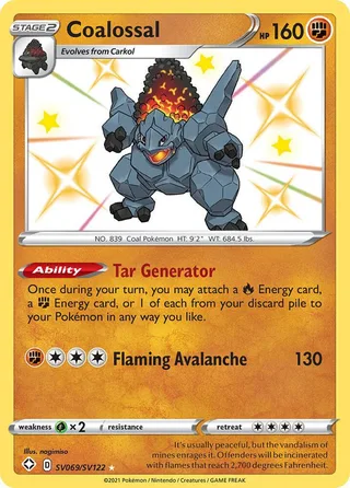 Coalossal #SV069 · Shining Fates Shiny Vault Pokémon card