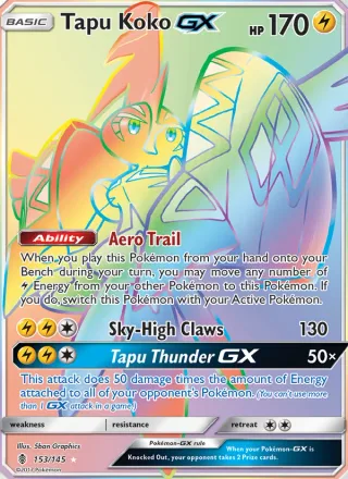 Tapu Koko GX #153 · Guardians Rising Pokémon card