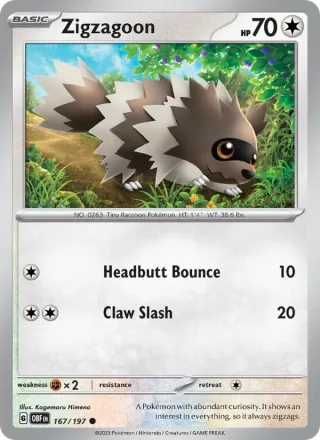 Zigzagoon #167 · Obsidian Flames Pokémon card