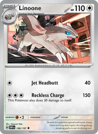 Linoone #168 · Obsidian Flames Pokémon card