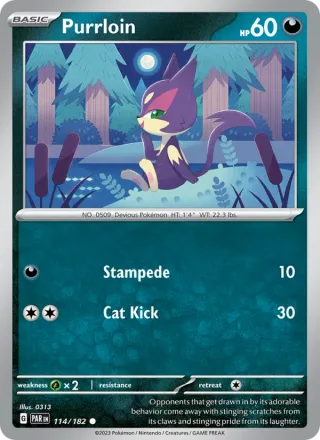 Purrloin #114 · Paradox Rift Pokémon card
