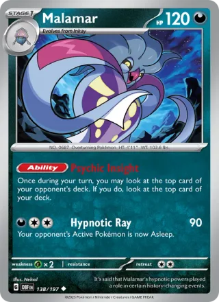 Malamar #138 · Obsidian Flames Pokémon card