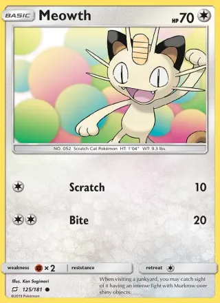 Meowth #125 · Team Up Pokémon card