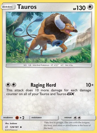 Tauros #129 · Team Up Pokémon card