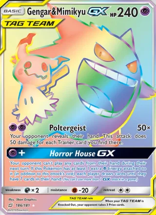 Gengar & Mimikyu GX #186 · Team Up Pokémon card