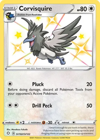 Corvisquire #SV102 · Shining Fates Shiny Vault Pokémon card