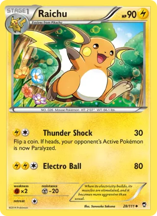 Raichu #28 · Furious Fists Pokémon card