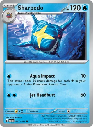 Sharpedo #047 · Obsidian Flames Pokémon card
