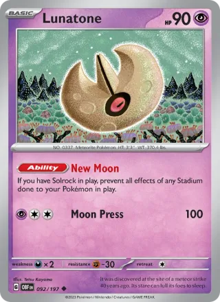 Lunatone #092 · Obsidian Flames Pokémon card