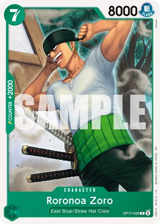 Roronoa Zoro #OP17-035 · The World's Strongest Warriors One Piece card
