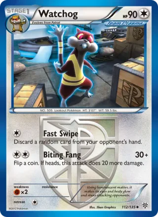 Watchog #112 · Plasma Storm Pokémon card