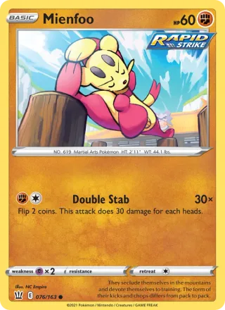 Mienfoo #76 · Battle Styles Pokémon card