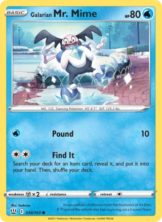 Galarian Mr. Mime #34 · Battle Styles Pokémon card