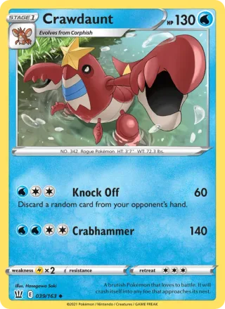 Crawdaunt #39 · Battle Styles Pokémon card
