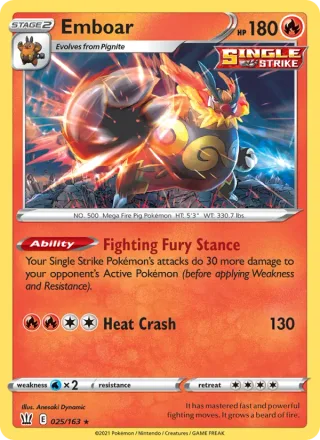 Emboar #25 · Battle Styles Pokémon card