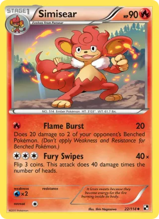 Simisear #22 · Black & White Pokémon card