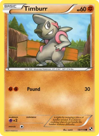 Timburr #58 · Black & White Pokémon card