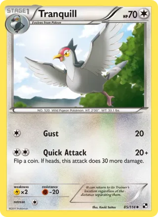 Tranquill #85 · Black & White Pokémon card