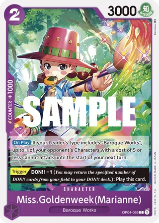 Miss.Goldenweek(Marianne) #OP04-065 · Kingdoms of Intrigue Pre-Release Cards One Piece card