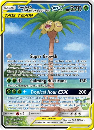 Rowlet & Alolan Exeggutor GX #215 · Unified Minds Pokémon card