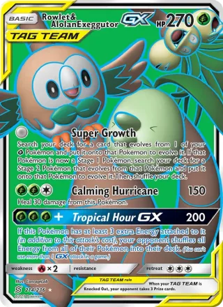 Rowlet & Alolan Exeggutor GX #214 · Unified Minds Pokémon card