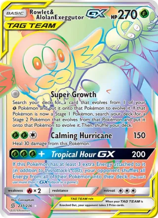 Rowlet & Alolan Exeggutor GX #237 · Unified Minds Pokémon card