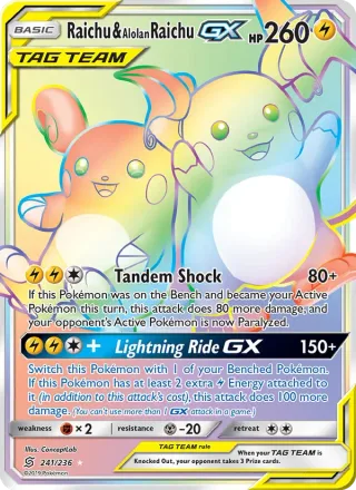 Raichu & Alolan Raichu GX #241 · Unified Minds Pokémon card