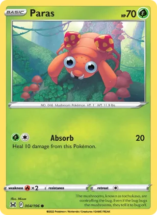 Paras #004 · Lost Origin Pokémon card
