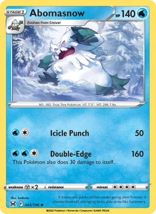 Abomasnow #043 · Lost Origin Pokémon card