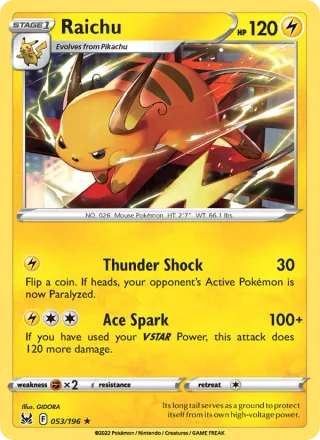 Raichu #053 · Lost Origin Pokémon card