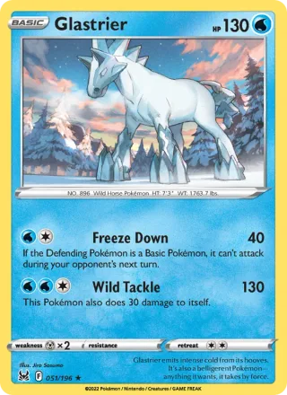 Glastrier #051 · Lost Origin Pokémon card