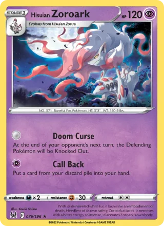 Hisuian Zoroark #076 · Lost Origin Pokémon card
