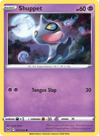 Shuppet #072 · Lost Origin Pokémon card