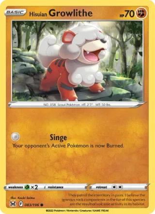 Hisuian Growlithe #083 · Lost Origin Pokémon card