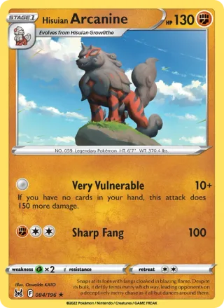 Hisuian Arcanine #084 · Lost Origin Pokémon card