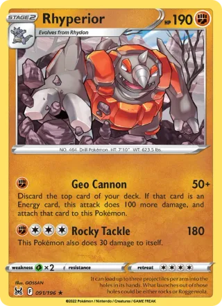 Rhyperior #091 · Lost Origin Pokémon card