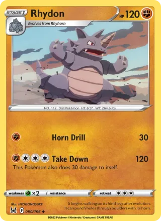 Rhydon #090 · Lost Origin Pokémon card