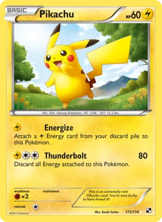 Pikachu #115 · Black & White Pokémon card