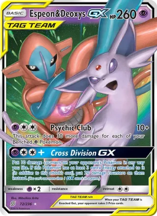 Espeon & Deoxys GX #72 · Unified Minds Pokémon card