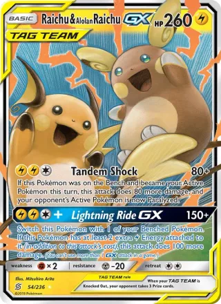 Raichu & Alolan Raichu GX #54 · Unified Minds Pokémon card