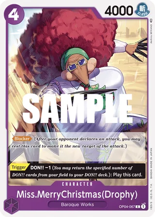 Miss.MerryChristmas(Drophy) #OP04-067 · Kingdoms of Intrigue Pre-Release Cards One Piece card