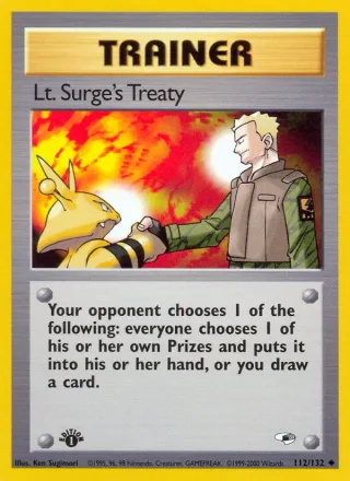 Lt. Surge's Treaty #112 · Gym Heroes Pokémon card