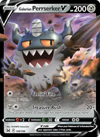 Galarian Perrserker V #129 · Lost Origin Pokémon card