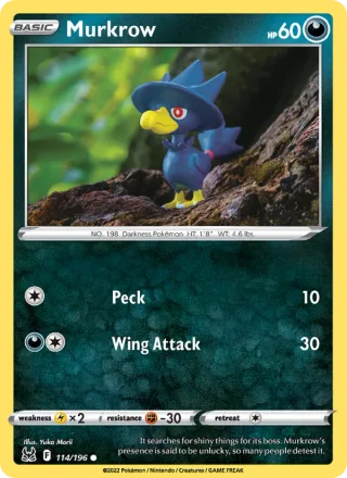 Murkrow #114 · Lost Origin Pokémon card