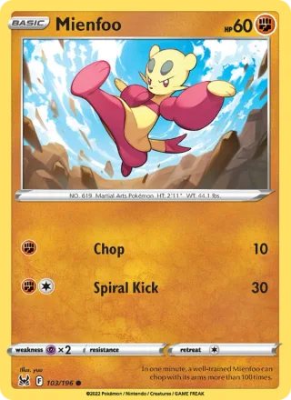 Mienfoo #103 · Lost Origin Pokémon card