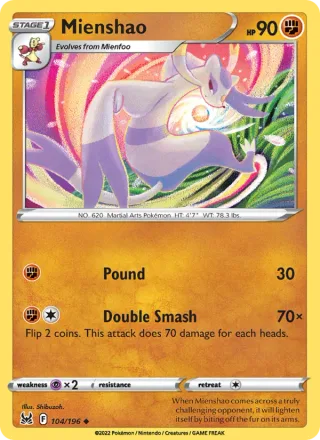 Mienshao #104 · Lost Origin Pokémon card