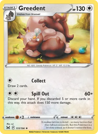 Greedent #151 · Lost Origin Pokémon card