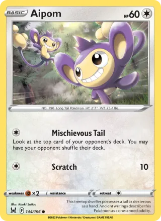 Aipom #144 · Lost Origin Pokémon card